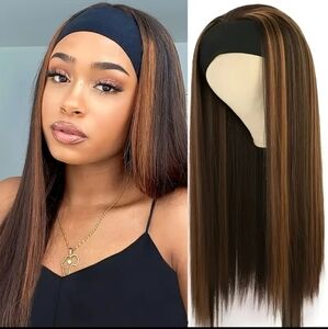 Brown and Black Highlights Headband Wig-New